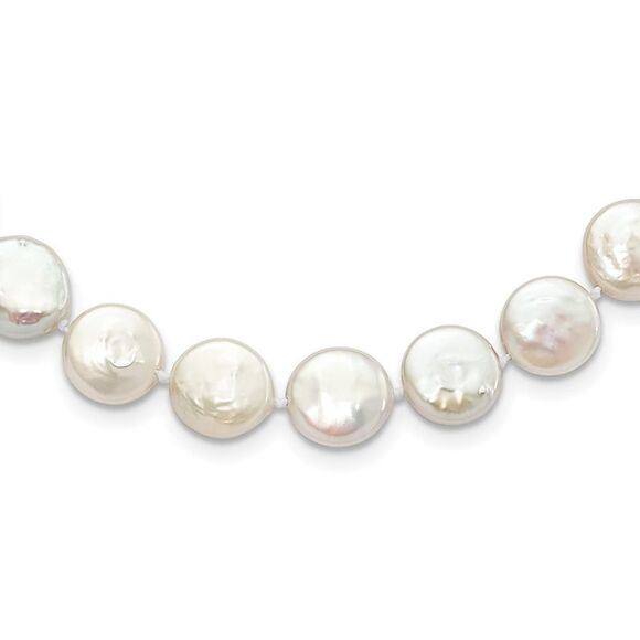 Kazi Luxury Sterling Silver Rhodium-plated 10-11mm White FWC Coin Pearl Necklace